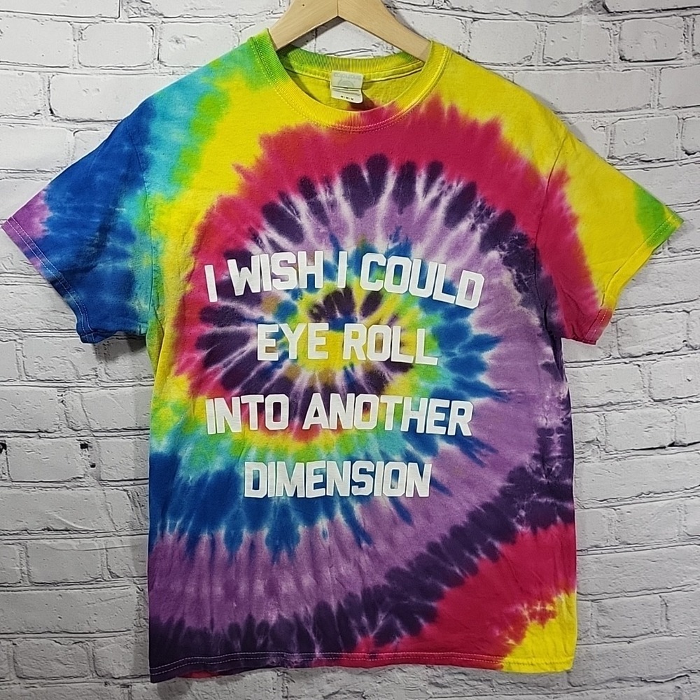 Y2K Tie-Dye T-Shirt Eye Roll Rainbow Spiral Womens M‎ Crew Neck 100% Cotton